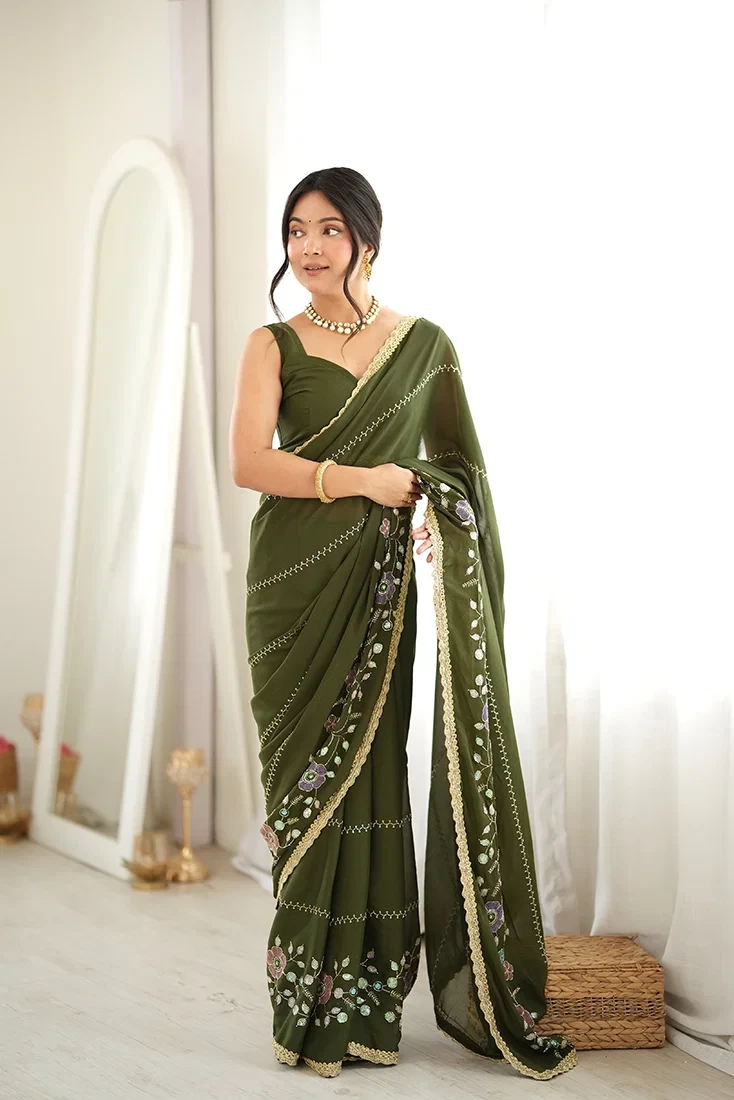 Jf 3827 Star Georgette Beads Embroidered Saree Collection 10