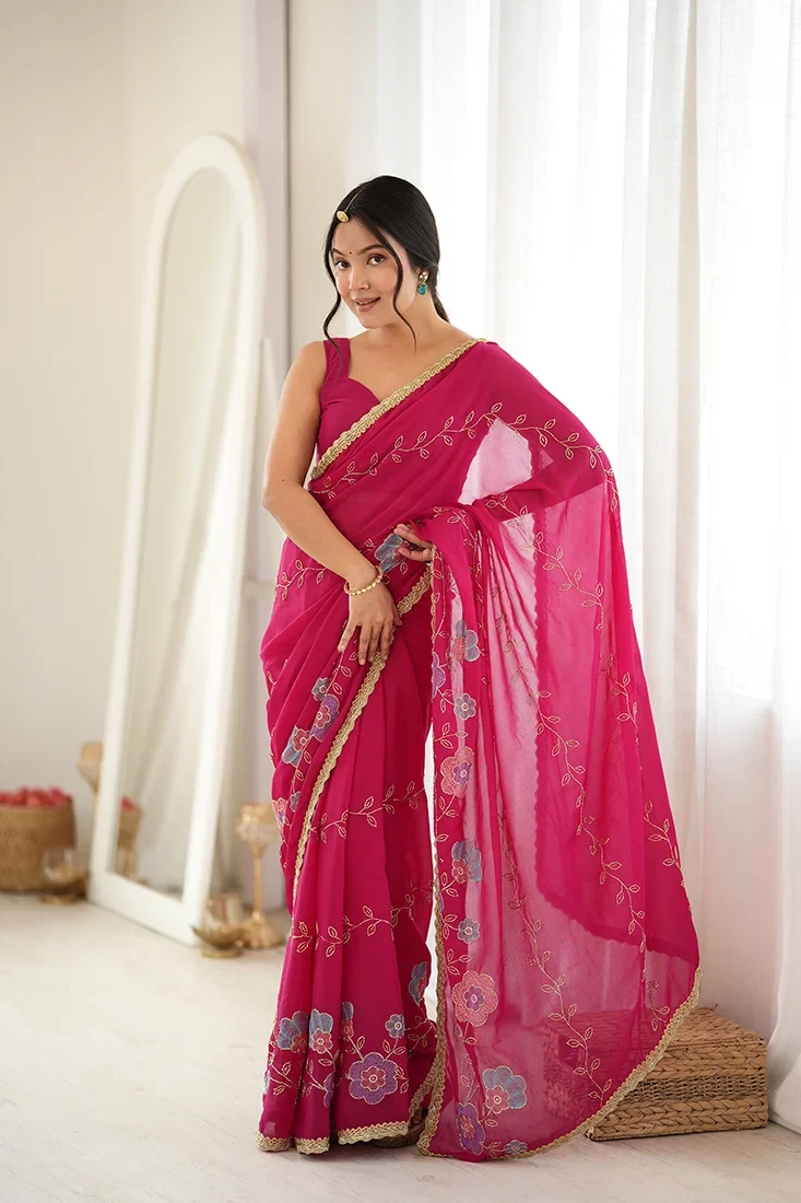 Jf 3827 Star Georgette Beads Embroidered Saree Collection 11