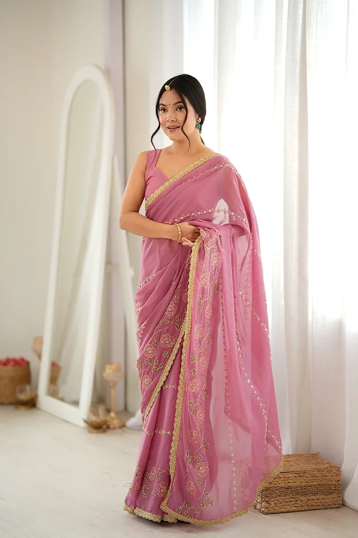 Jf 3827 Star Georgette Beads Embroidered Saree Collection 2