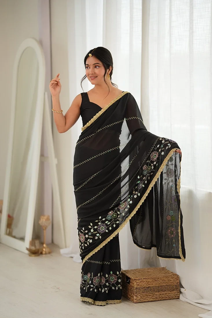 Jf 3827 Star Georgette Beads Embroidered Saree Collection 3