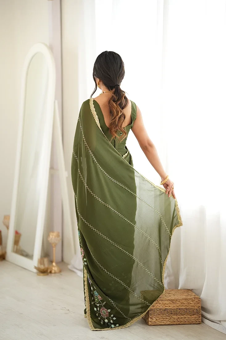 Jf 3827 Star Georgette Beads Embroidered Saree Collection 4