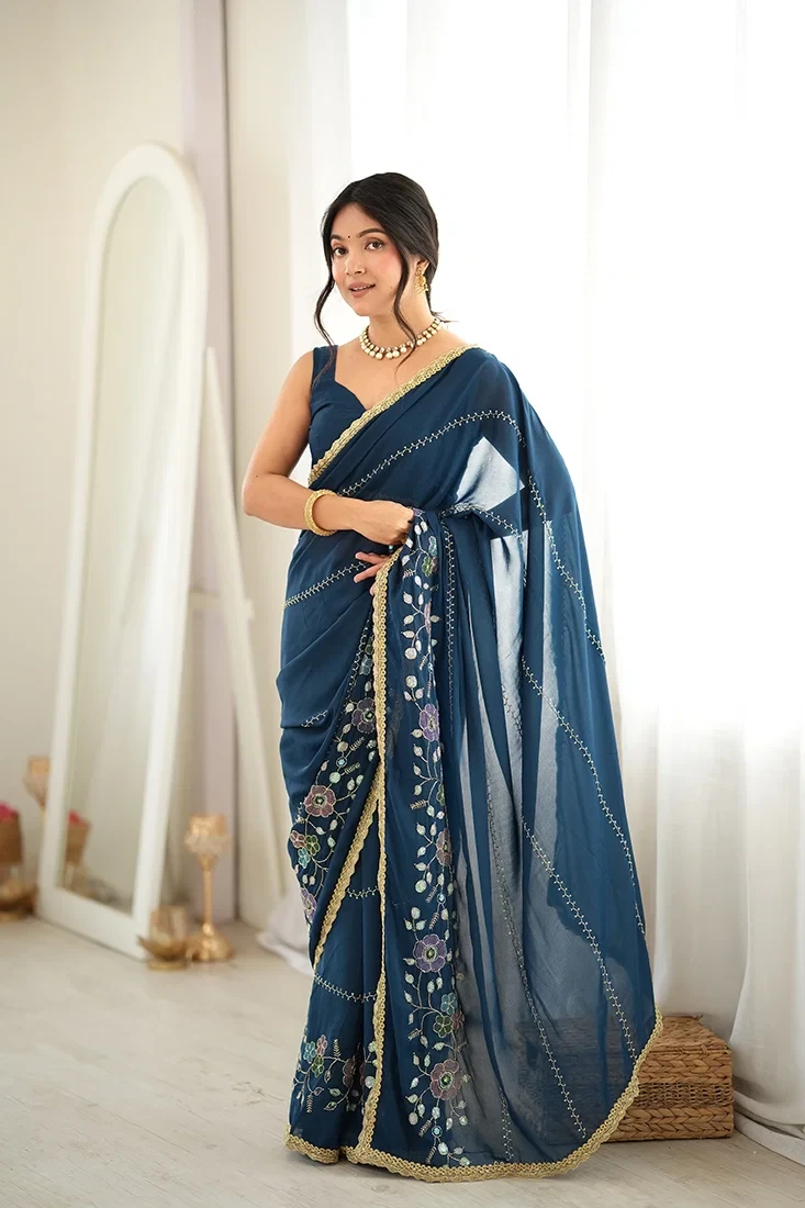 Jf 3827 Star Georgette Beads Embroidered Saree Collection 5