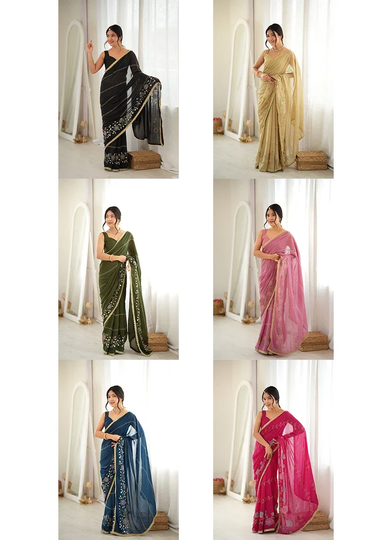 Jf 3827 Star Georgette Beads Embroidered Saree Collection 6