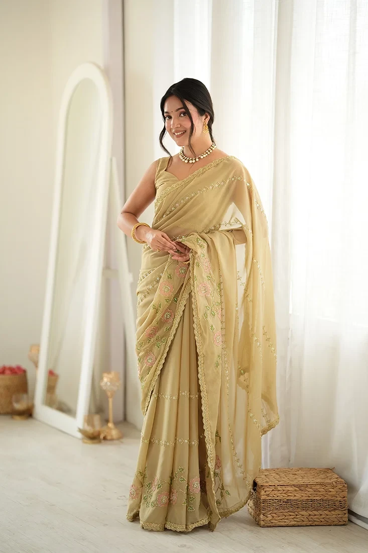 Jf 3827 Star Georgette Beads Embroidered Saree Collection 7