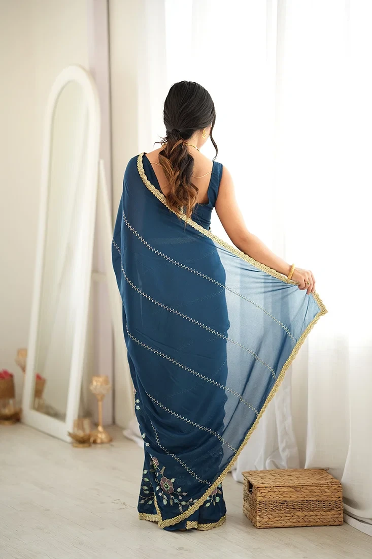 Jf 3827 Star Georgette Beads Embroidered Saree Collection 8