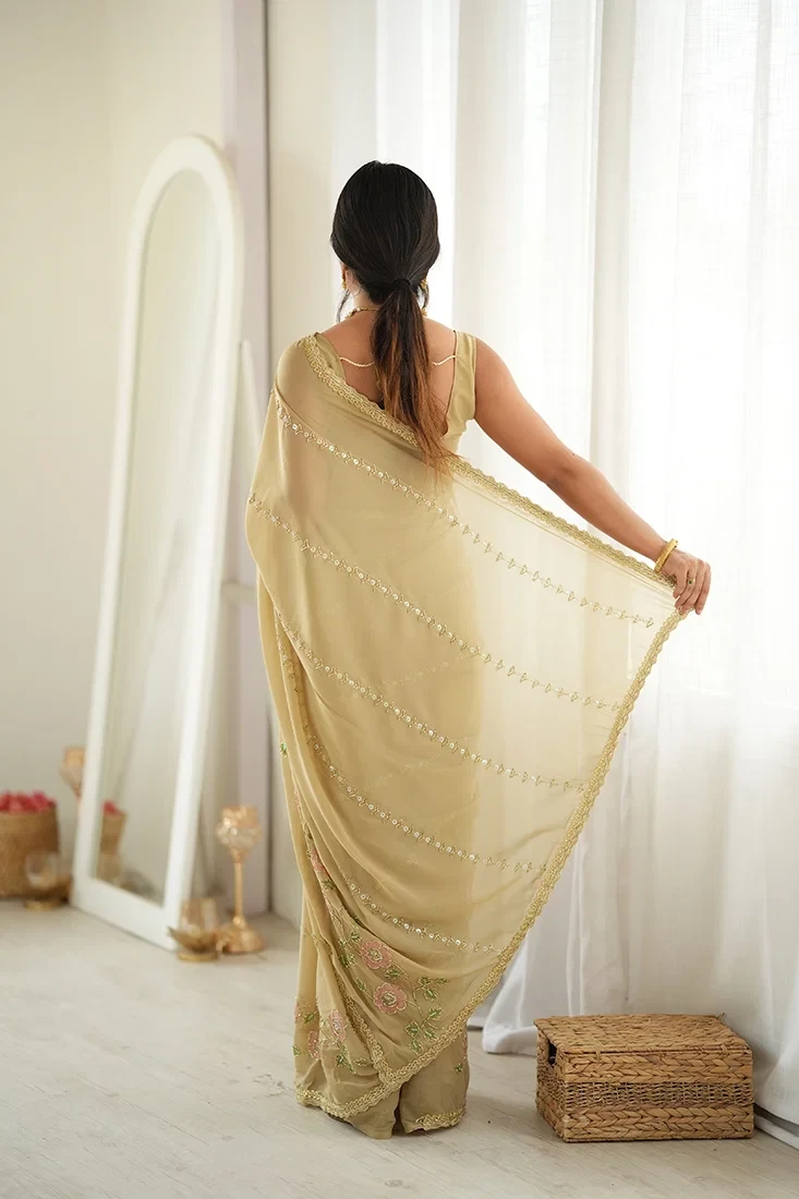 Jf 3827 Star Georgette Beads Embroidered Saree Collection 9
