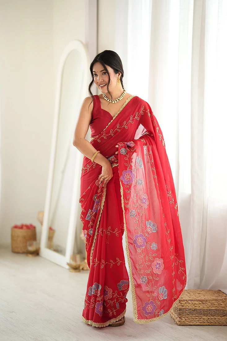 Jf 3833 Star Georgette Beads Embroidered Saree Collection 10