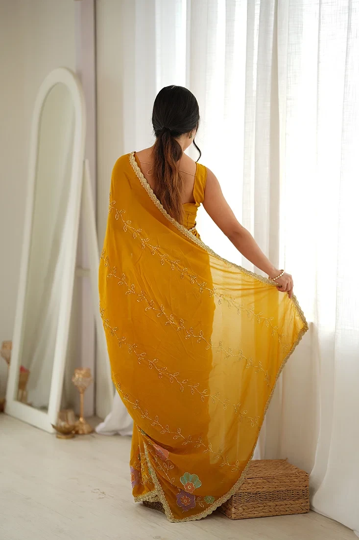 Jf 3833 Star Georgette Beads Embroidered Saree Collection 11