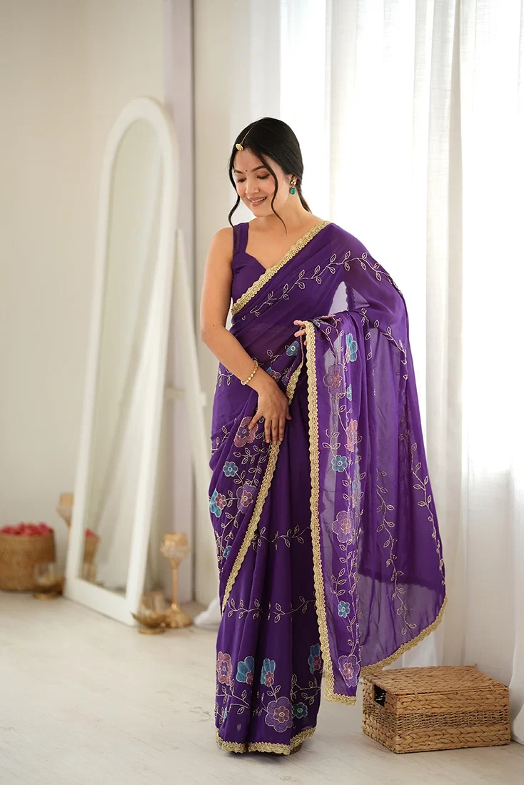 Jf 3833 Star Georgette Beads Embroidered Saree Collection 12