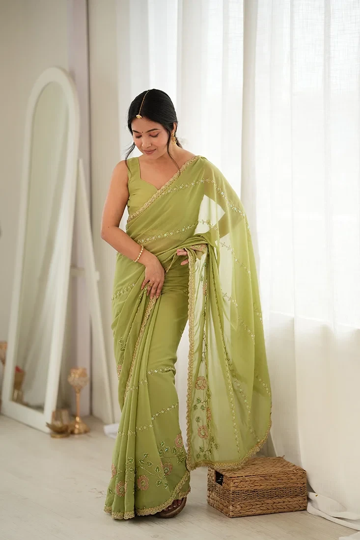 Jf 3833 Star Georgette Beads Embroidered Saree Collection 2