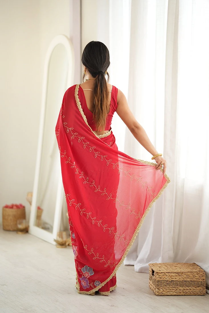 Jf 3833 Star Georgette Beads Embroidered Saree Collection 3