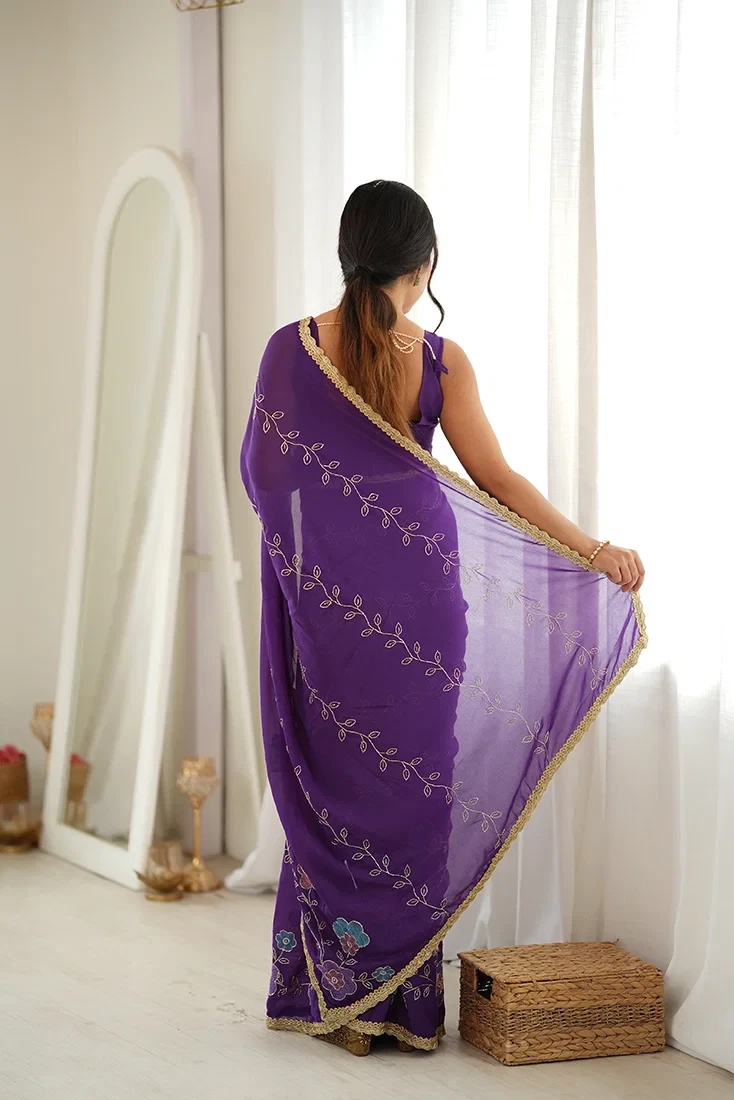 Jf 3833 Star Georgette Beads Embroidered Saree Collection 4