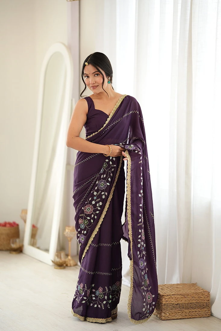 Jf 3833 Star Georgette Beads Embroidered Saree Collection 5