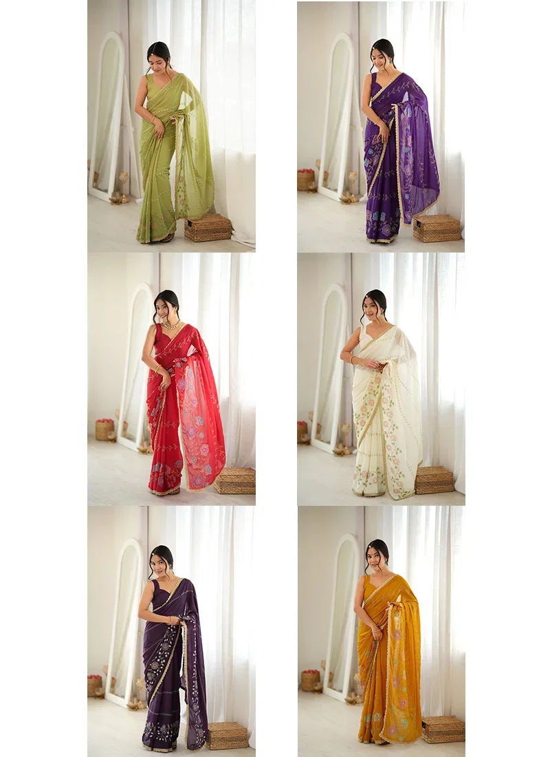 Jf 3833 Star Georgette Beads Embroidered Saree Collection 6