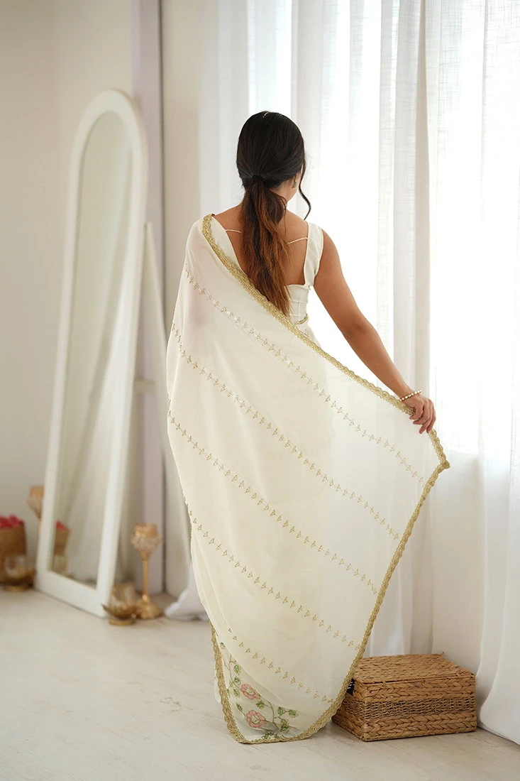 Jf 3833 Star Georgette Beads Embroidered Saree Collection 8