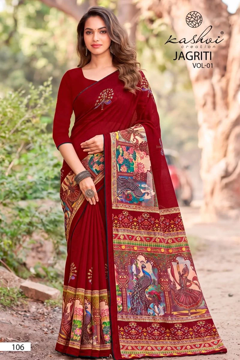 Kashvi Jagriti Vol 1 Dull Moss Foil Printed Saree Collection 2