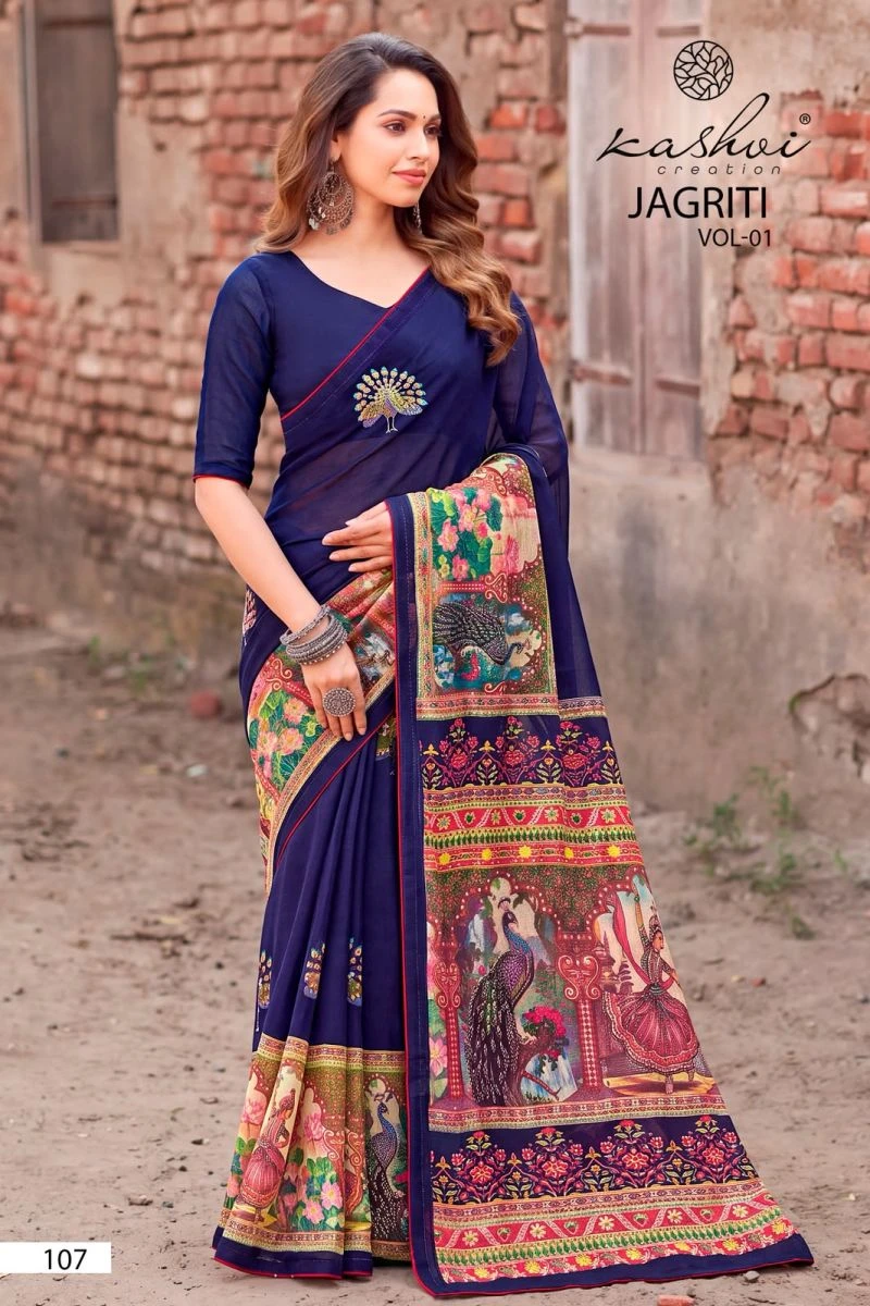 Kashvi Jagriti Vol 1 Dull Moss Foil Printed Saree Collection 3
