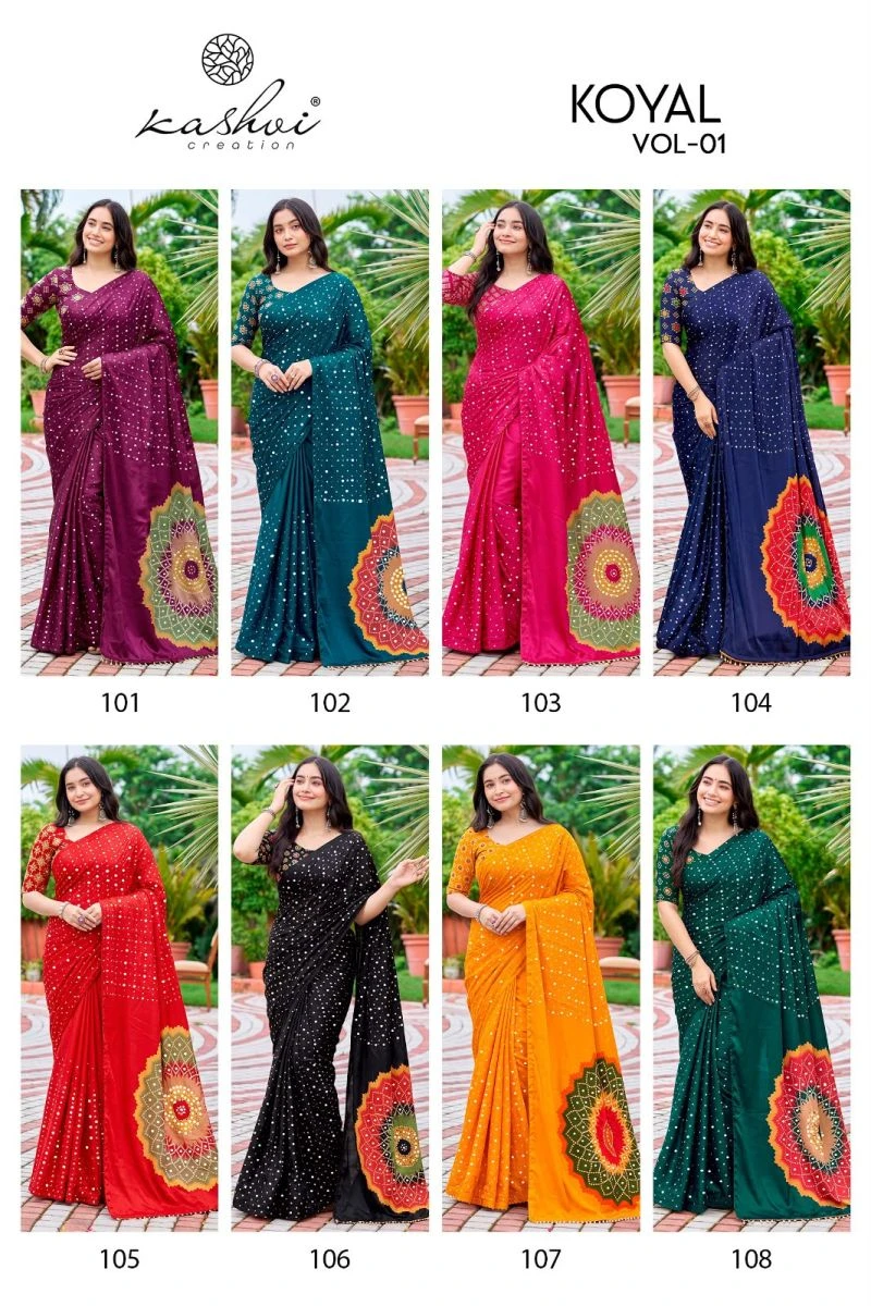 Kashvi Koyal Vol 1 Japan Satin Mirror Work Saree Collection 10