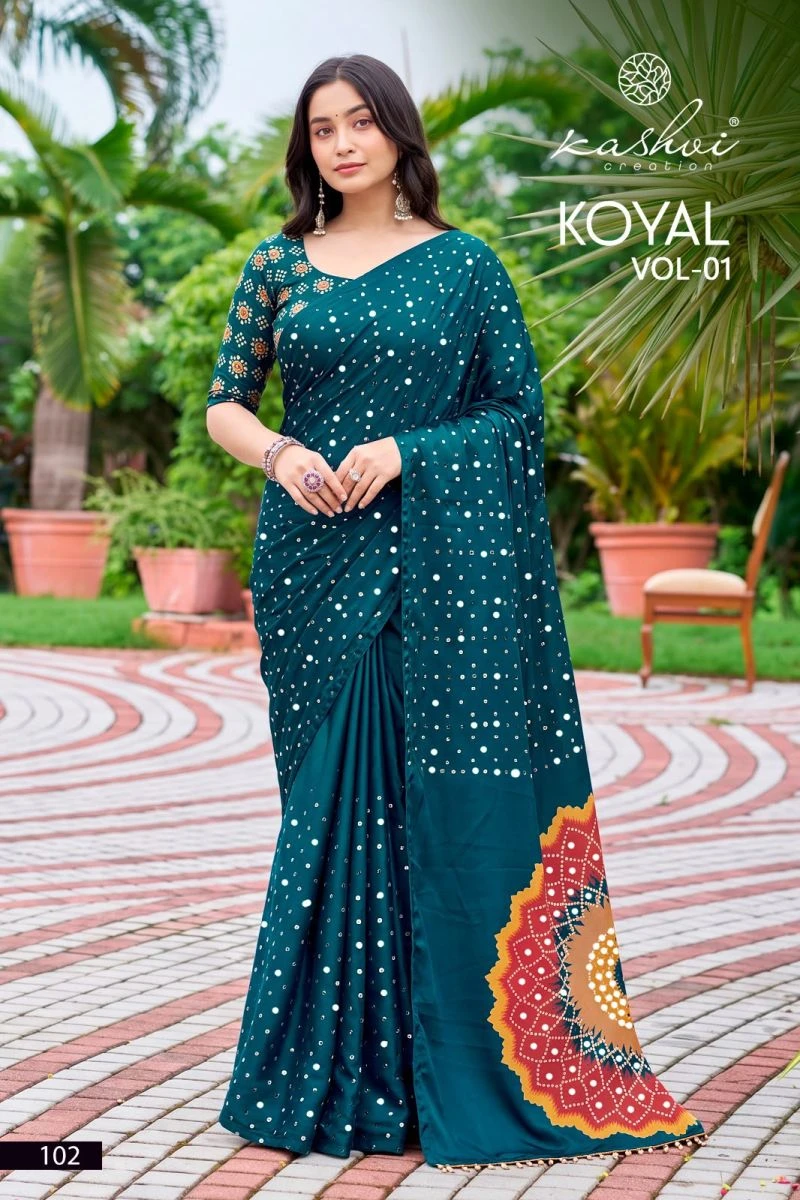 Kashvi Koyal Vol 1 Japan Satin Mirror Work Saree Collection 3