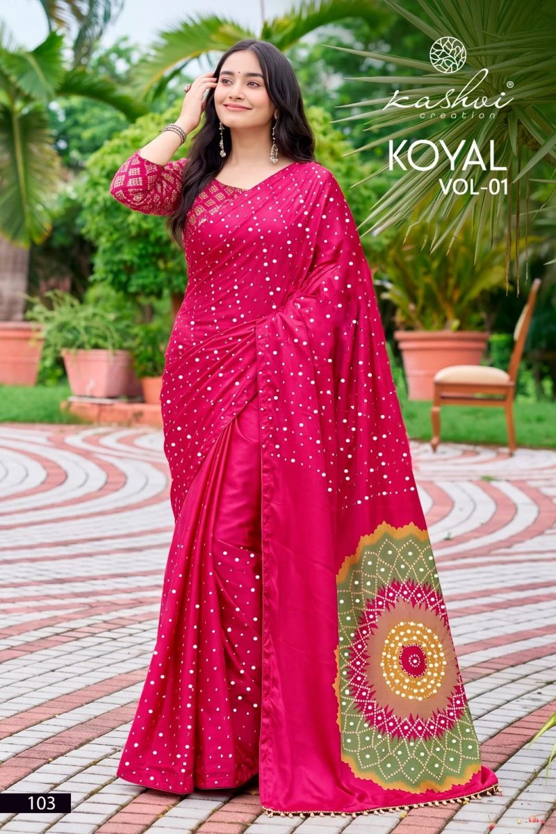 Kashvi Koyal Vol 1 Japan Satin Mirror Work Saree Collection 5