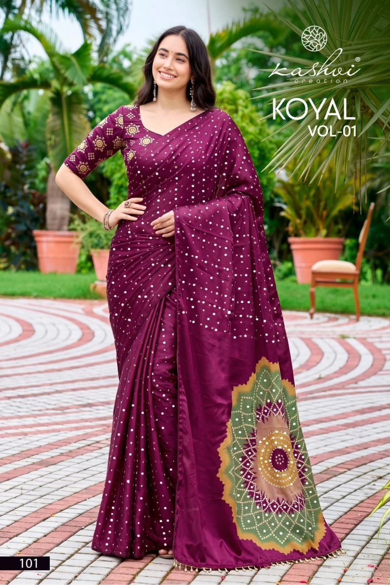 Kashvi Koyal Vol 1 Japan Satin Mirror Work Saree Collection 6