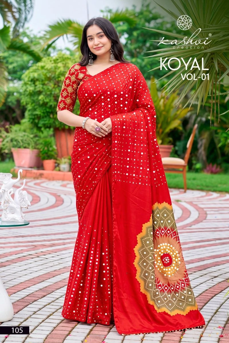 Kashvi Koyal Vol 1 Japan Satin Mirror Work Saree Collection 8