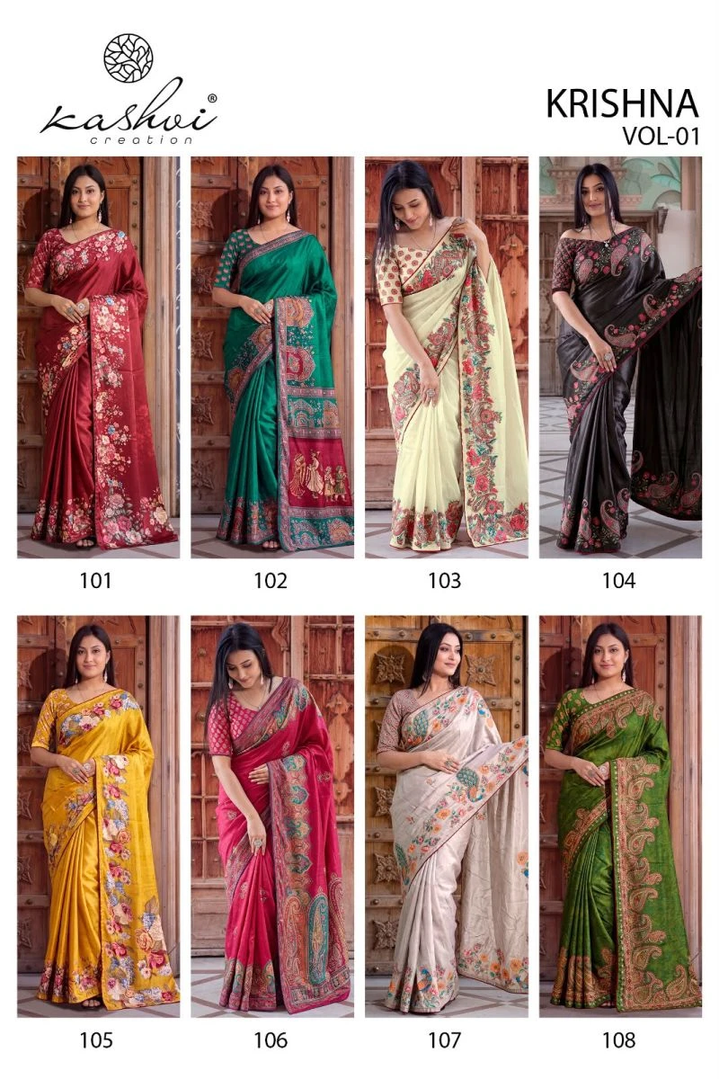 Kashvi Krishna Vol 1 Chocolate Digital Printed Saree Collection 10