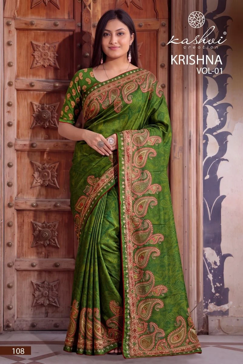 Kashvi Krishna Vol 1 Chocolate Digital Printed Saree Collection 3