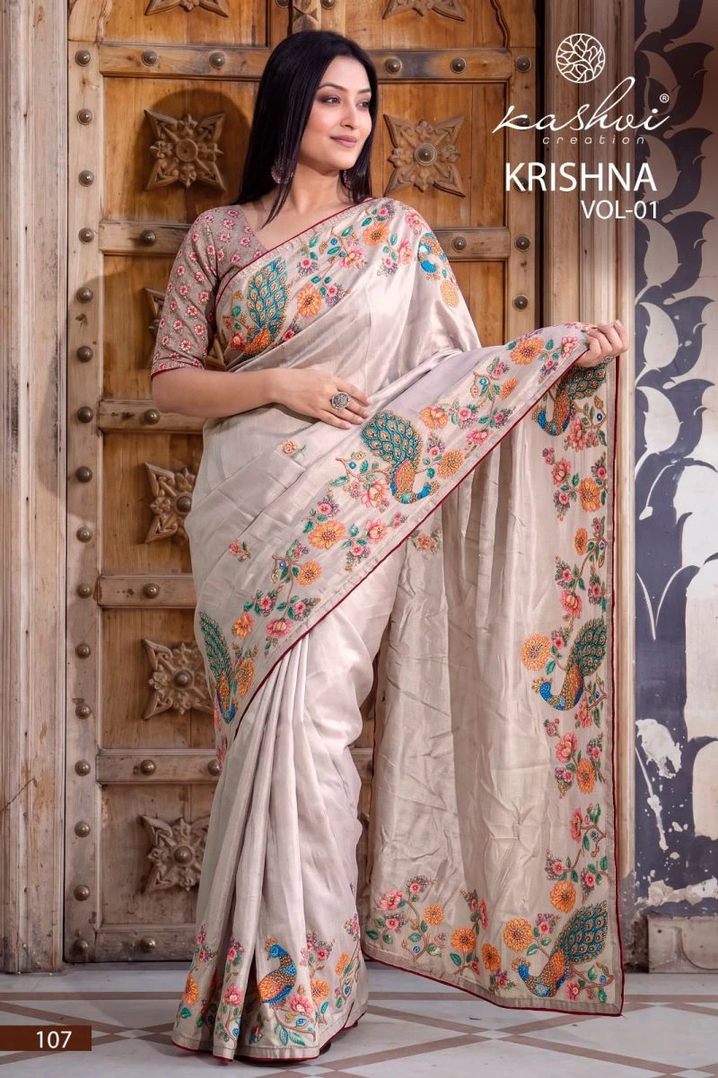 Kashvi Krishna Vol 1 Chocolate Digital Printed Saree Collection 4