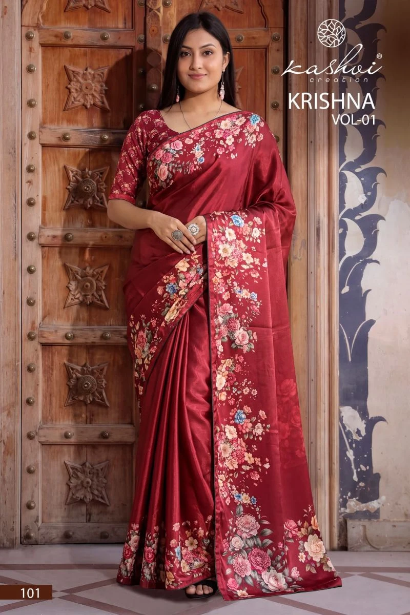 Kashvi Krishna Vol 1 Chocolate Digital Printed Saree Collection 8