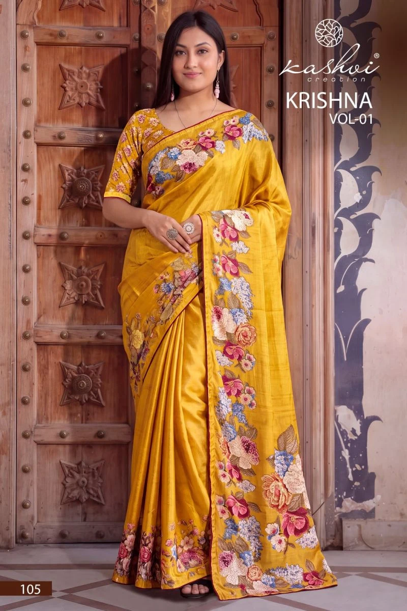 Kashvi Krishna Vol 1 Chocolate Digital Printed Saree Collection 9