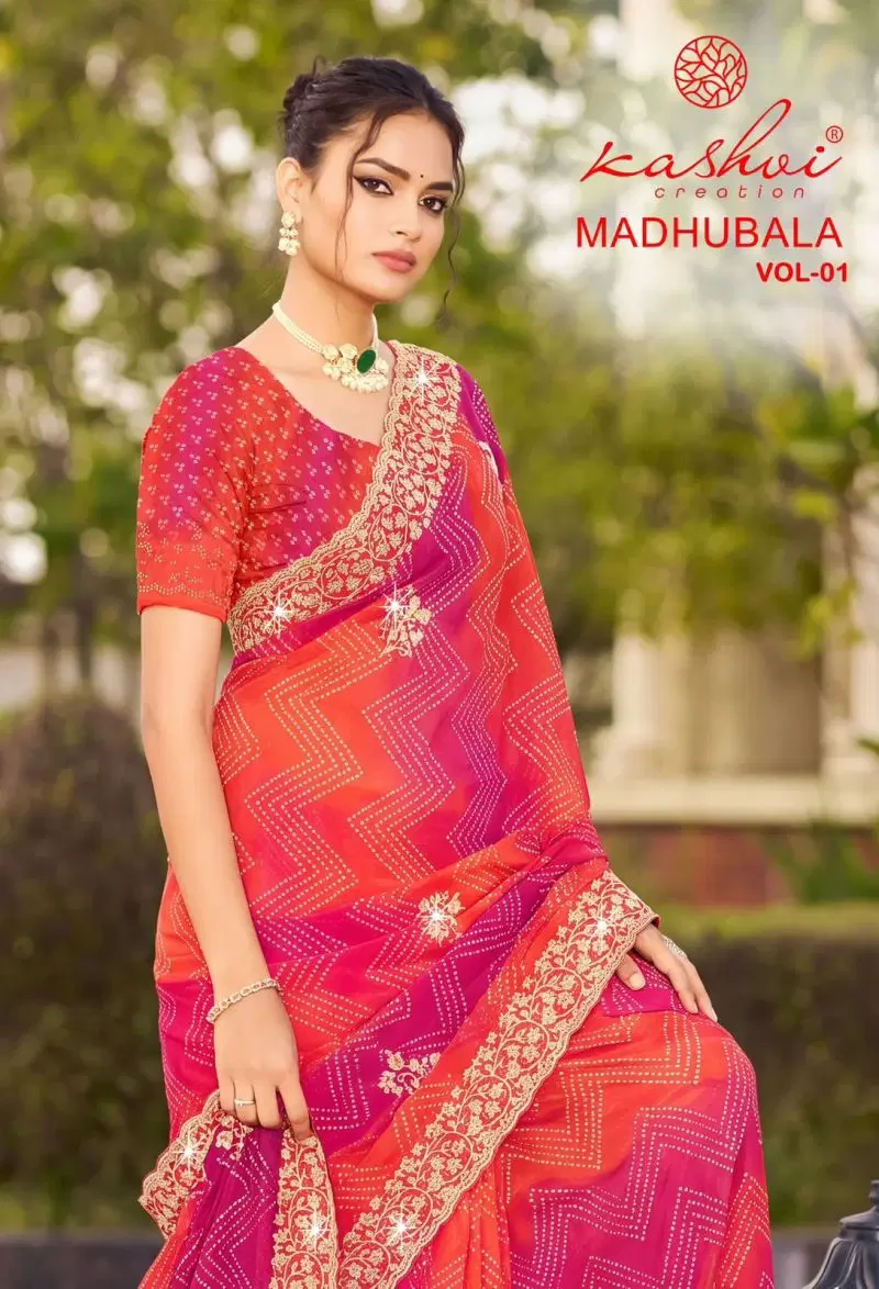 Kashvi Madhubala Vol 1 Chiffon With Embroidery And Swarovski Work Saree 1