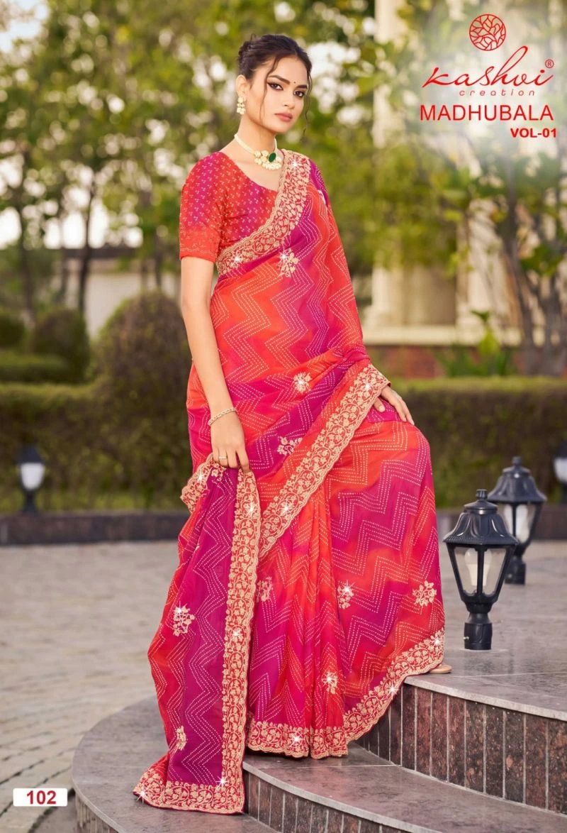 Kashvi Madhubala Vol 1 Chiffon With Embroidery And Swarovski Work Saree 3