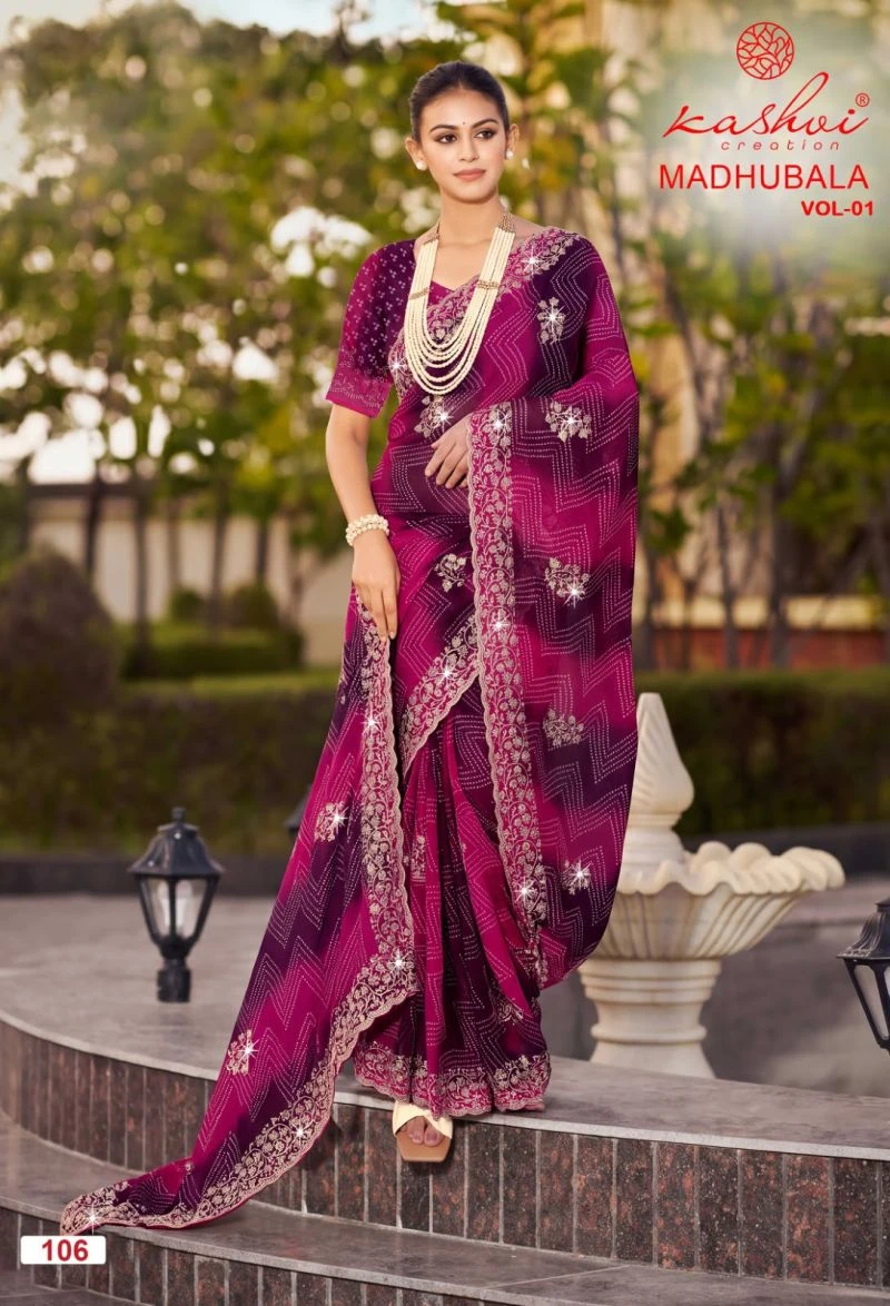 Kashvi Madhubala Vol 1 Chiffon With Embroidery And Swarovski Work Saree 5