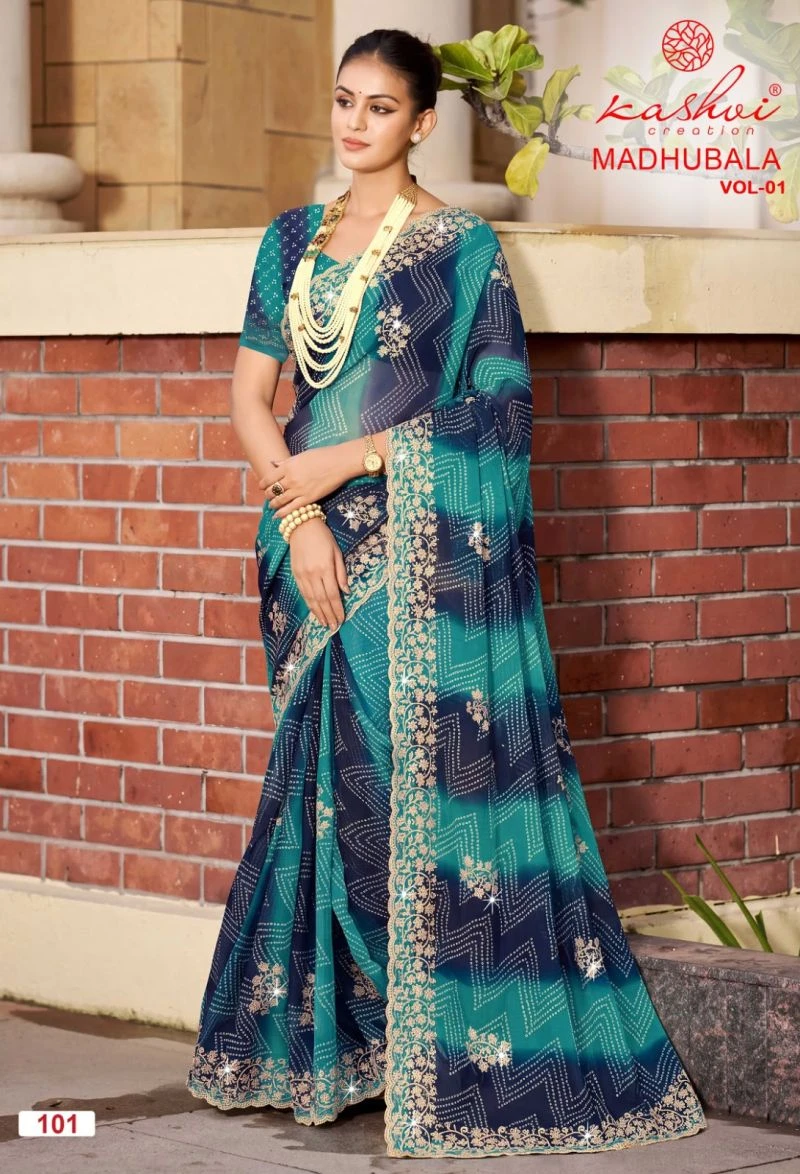 Kashvi Madhubala Vol 1 Chiffon With Embroidery And Swarovski Work Saree 6