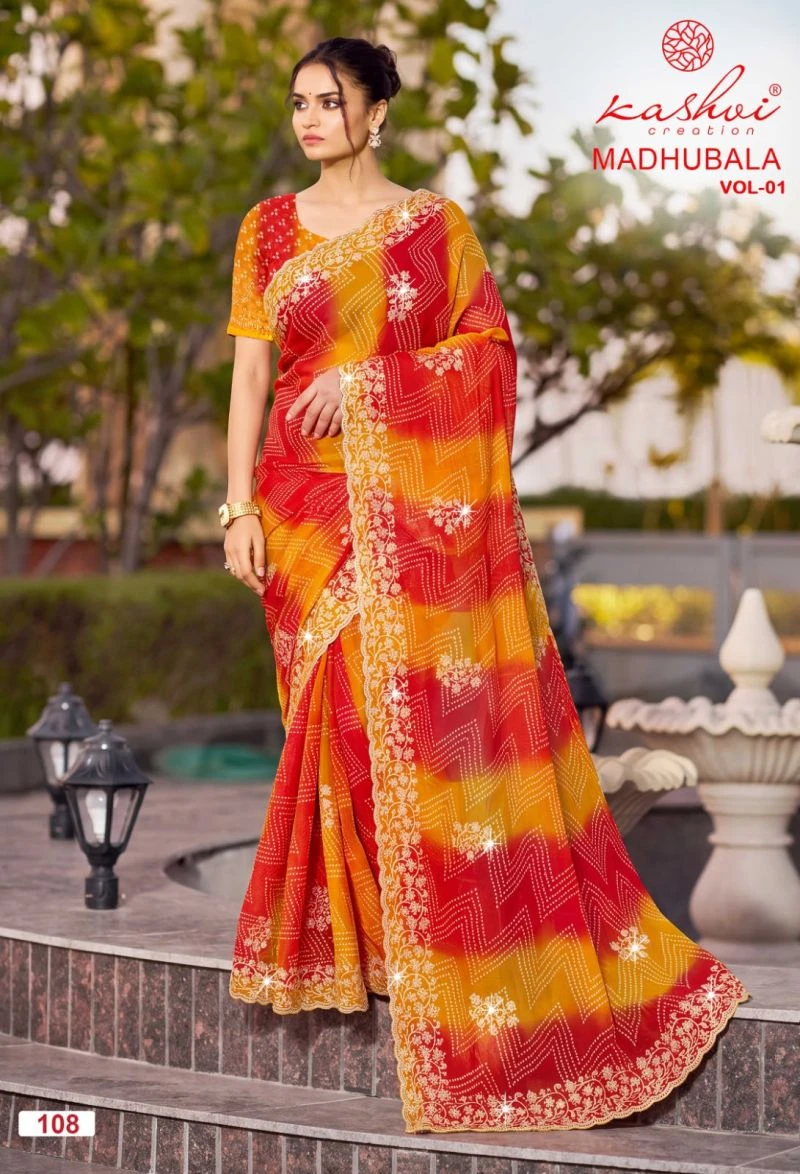 Kashvi Madhubala Vol 1 Chiffon With Embroidery And Swarovski Work Saree 7