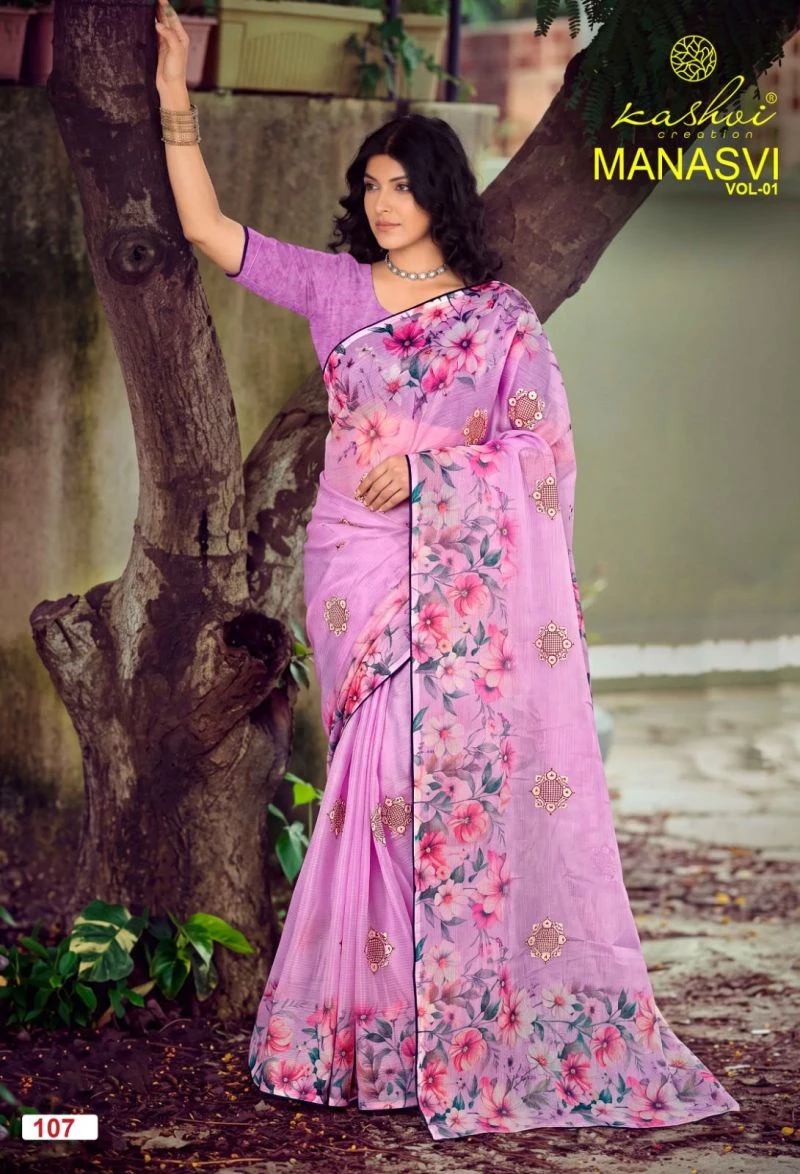 Kashvi Manasvi Vol 1 Crush Chiffon Digital Print Embroidered Saree Collection 4