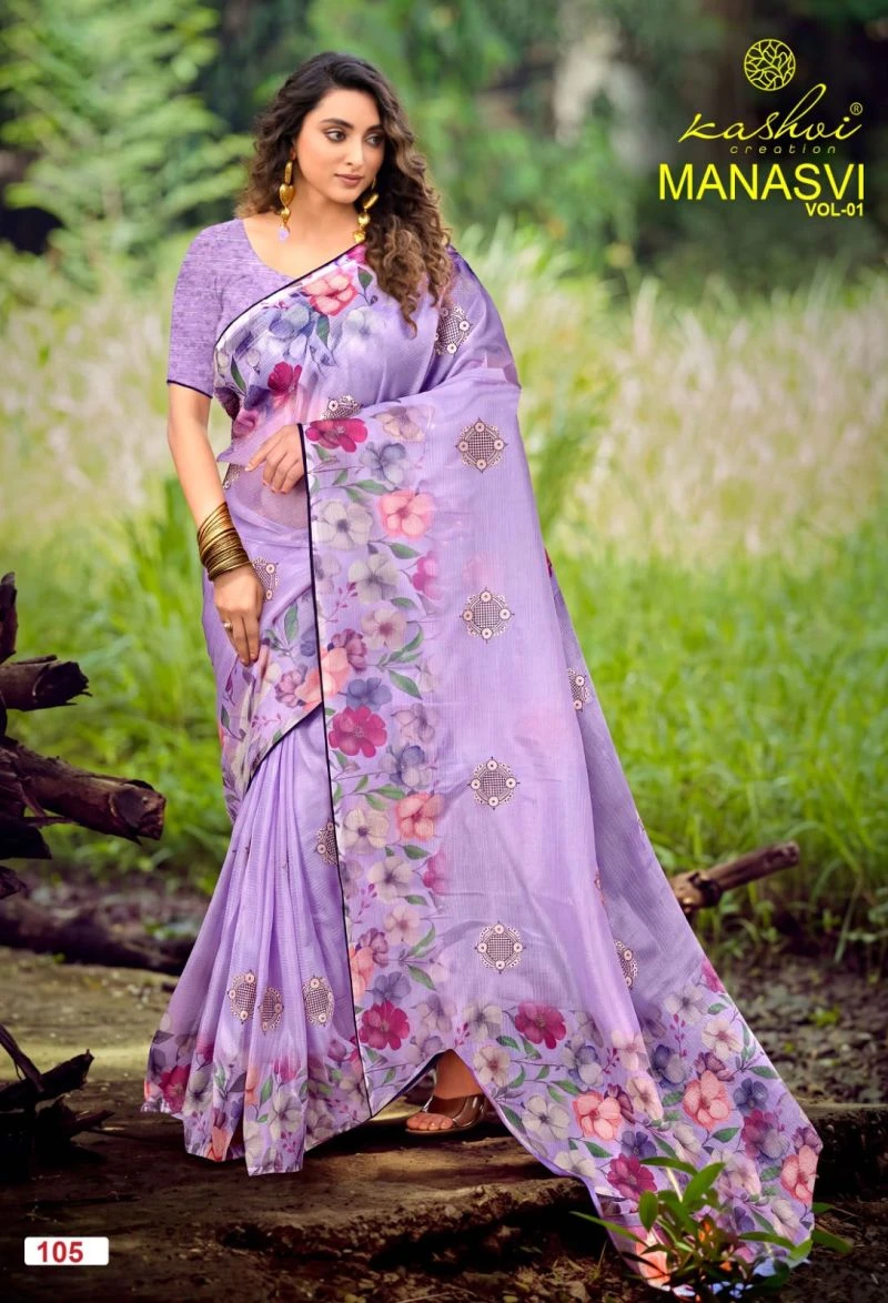 Kashvi Manasvi Vol 1 Crush Chiffon Digital Print Embroidered Saree Collection 6