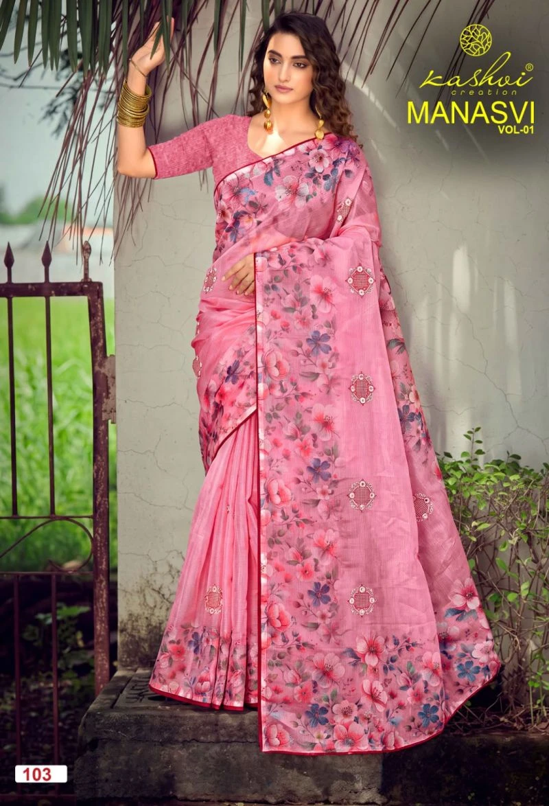Kashvi Manasvi Vol 1 Crush Chiffon Digital Print Embroidered Saree Collection 7