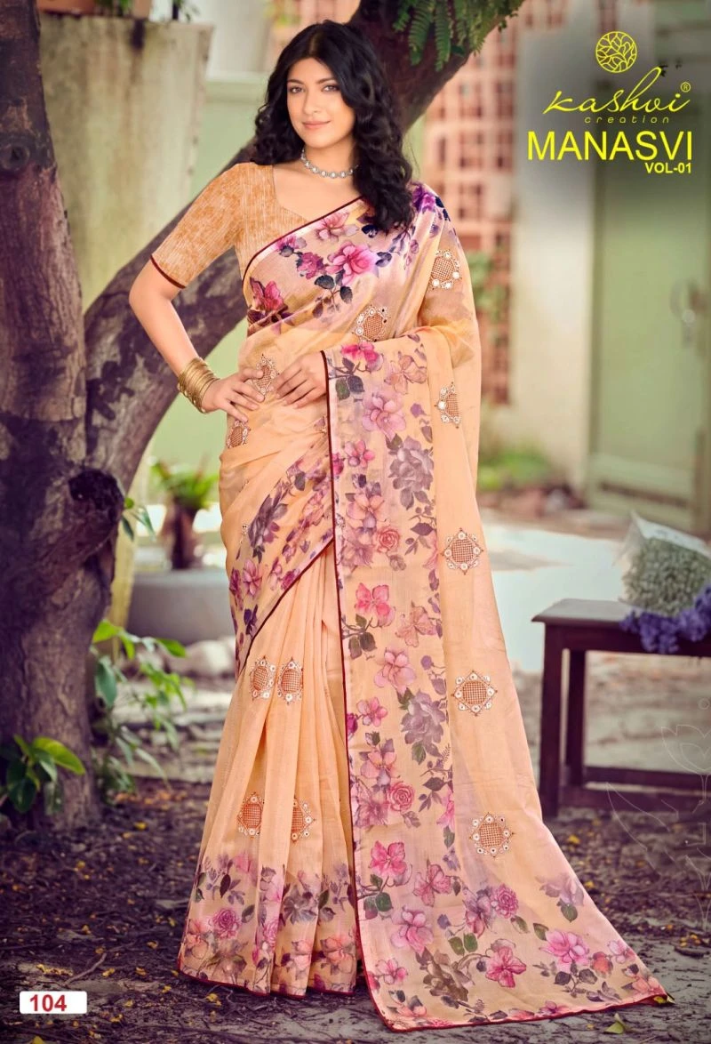 Kashvi Manasvi Vol 1 Crush Chiffon Digital Print Embroidered Saree Collection 8