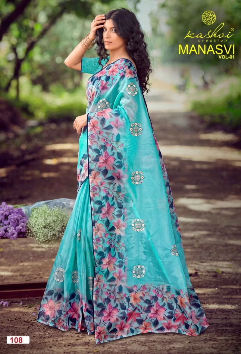 Kashvi Manasvi Vol 1 Crush Chiffon Digital Print Embroidered Saree Collection 9