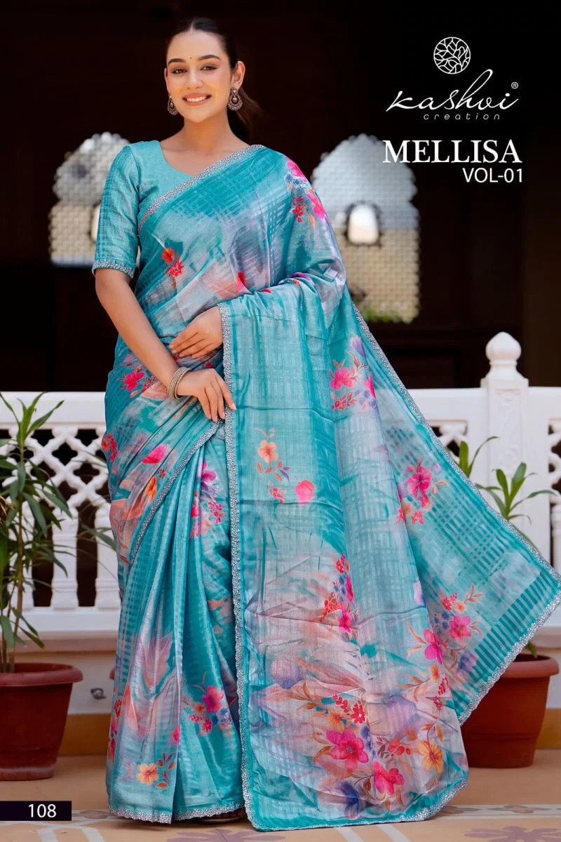 Kashvi Mellisa Vol 1 Viscose Satin Digital Print With Swarovski Work Saree Collection