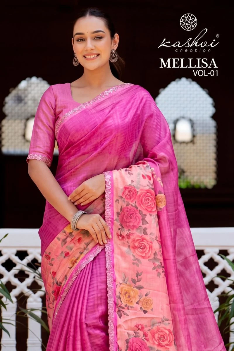 Kashvi Mellisa Vol 1 Viscose Satin Digital Print With Swarovski Work Saree Collection 10