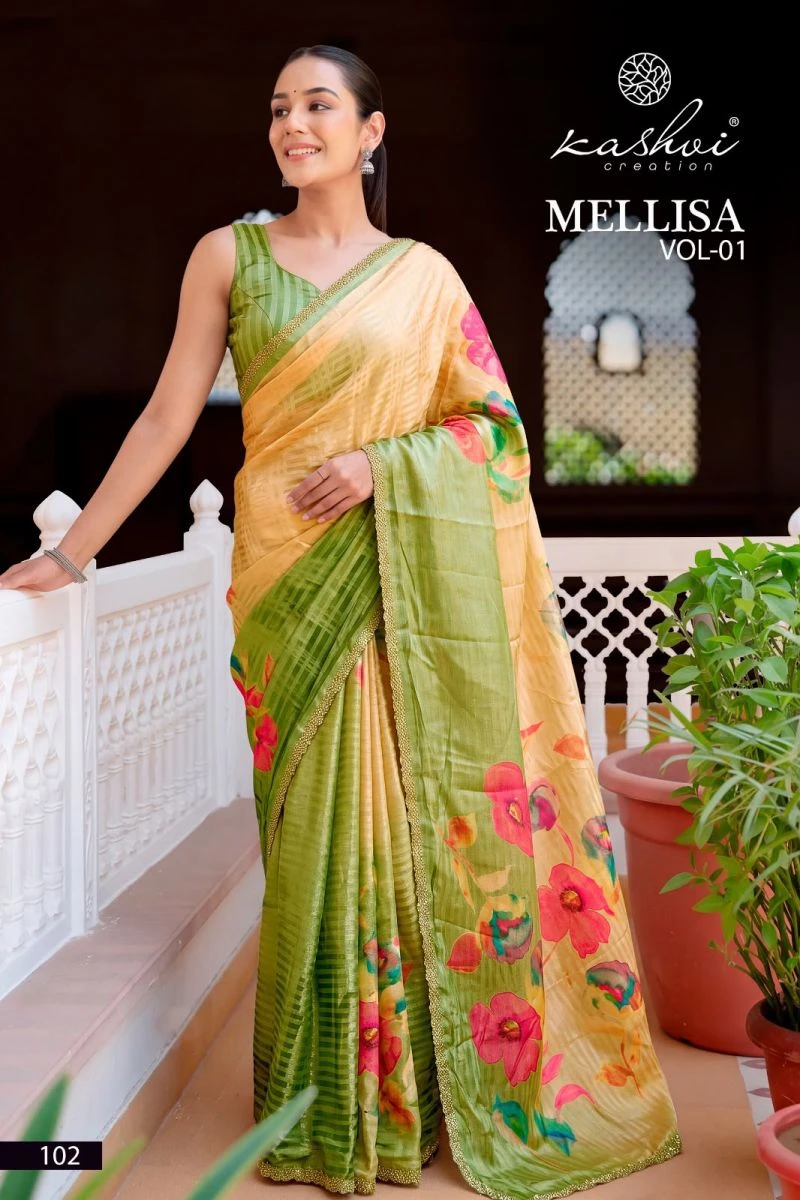 Kashvi Mellisa Vol 1 Viscose Satin Digital Print With Swarovski Work Saree Collection 11