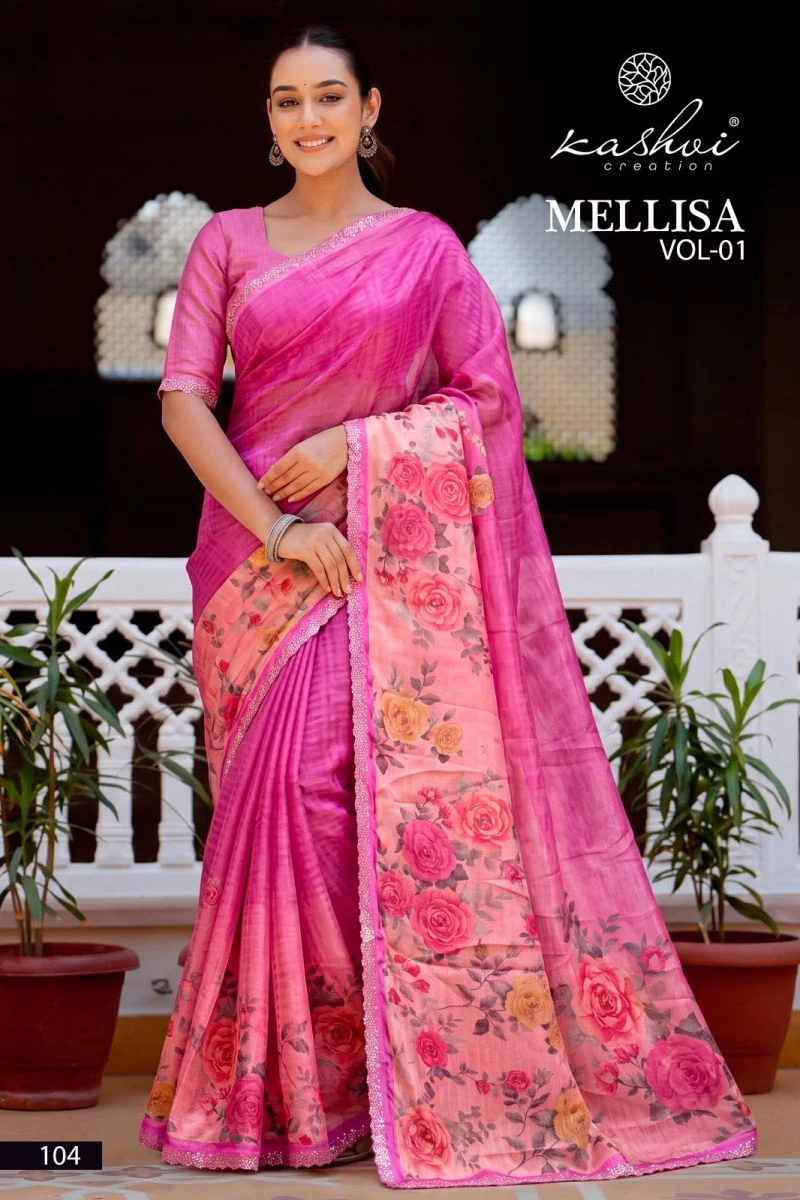 Kashvi Mellisa Vol 1 Viscose Satin Digital Print With Swarovski Work Saree Collection 2