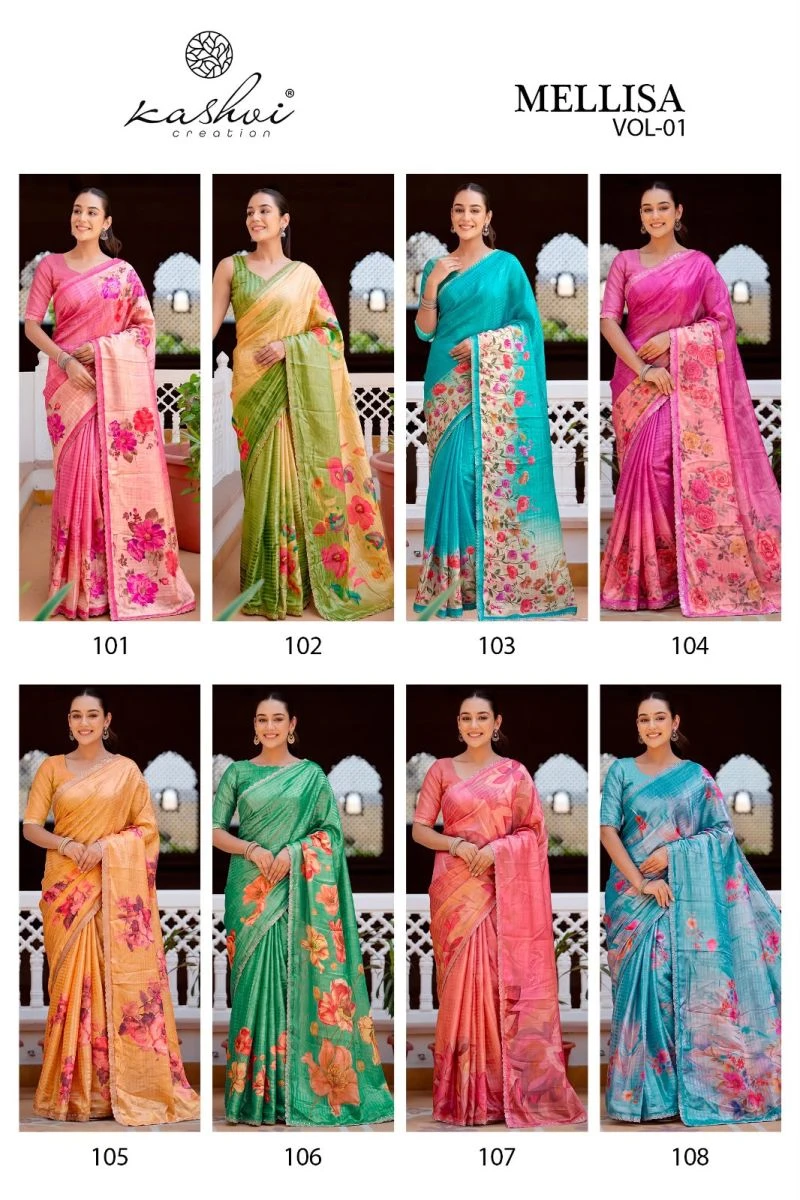 Kashvi Mellisa Vol 1 Viscose Satin Digital Print With Swarovski Work Saree Collection 3