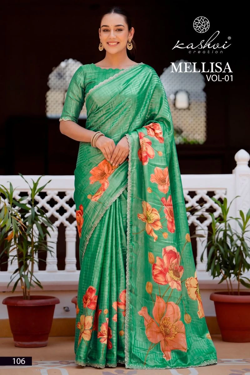 Kashvi Mellisa Vol 1 Viscose Satin Digital Print With Swarovski Work Saree Collection 7