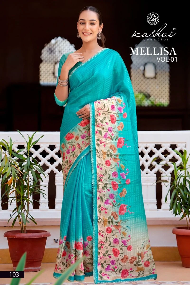 Kashvi Mellisa Vol 1 Viscose Satin Digital Print With Swarovski Work Saree Collection 8