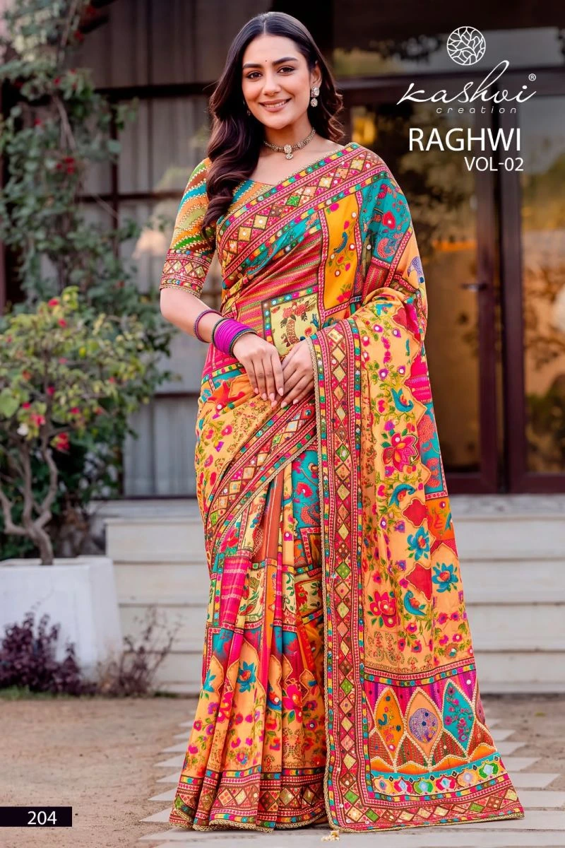 Kashvi Raghwi Vol 2 Chinon Digital Print Beads Work Saree Collection 3
