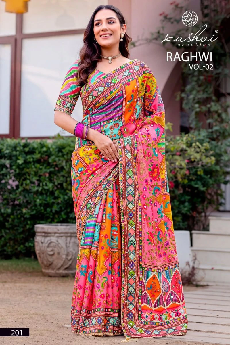 Kashvi Raghwi Vol 2 Chinon Digital Print Beads Work Saree Collection 4
